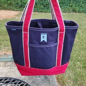 Lands' End Navy and Red Tote Bag